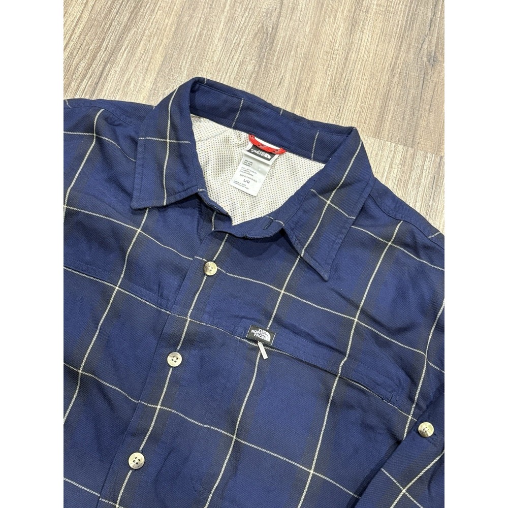 The North Face Shirt Mens Large Blue Plaid Long‎ Sleeve Button Up  Zip Pocket